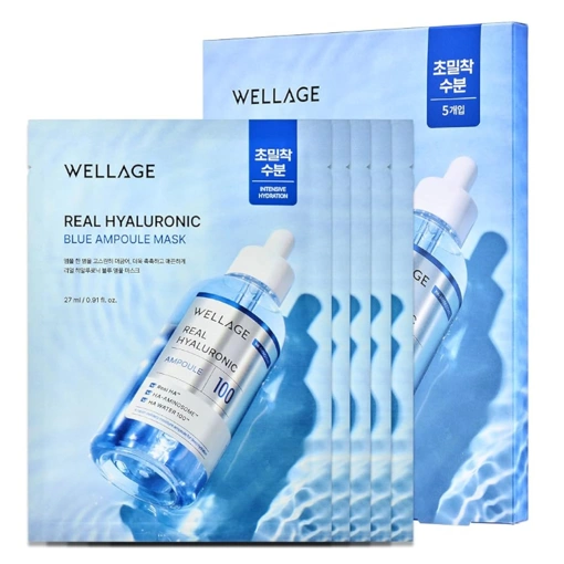 WELLAGE REAL HYALURONIC BLUE AMPOULE MASK (27ml * 5ea)